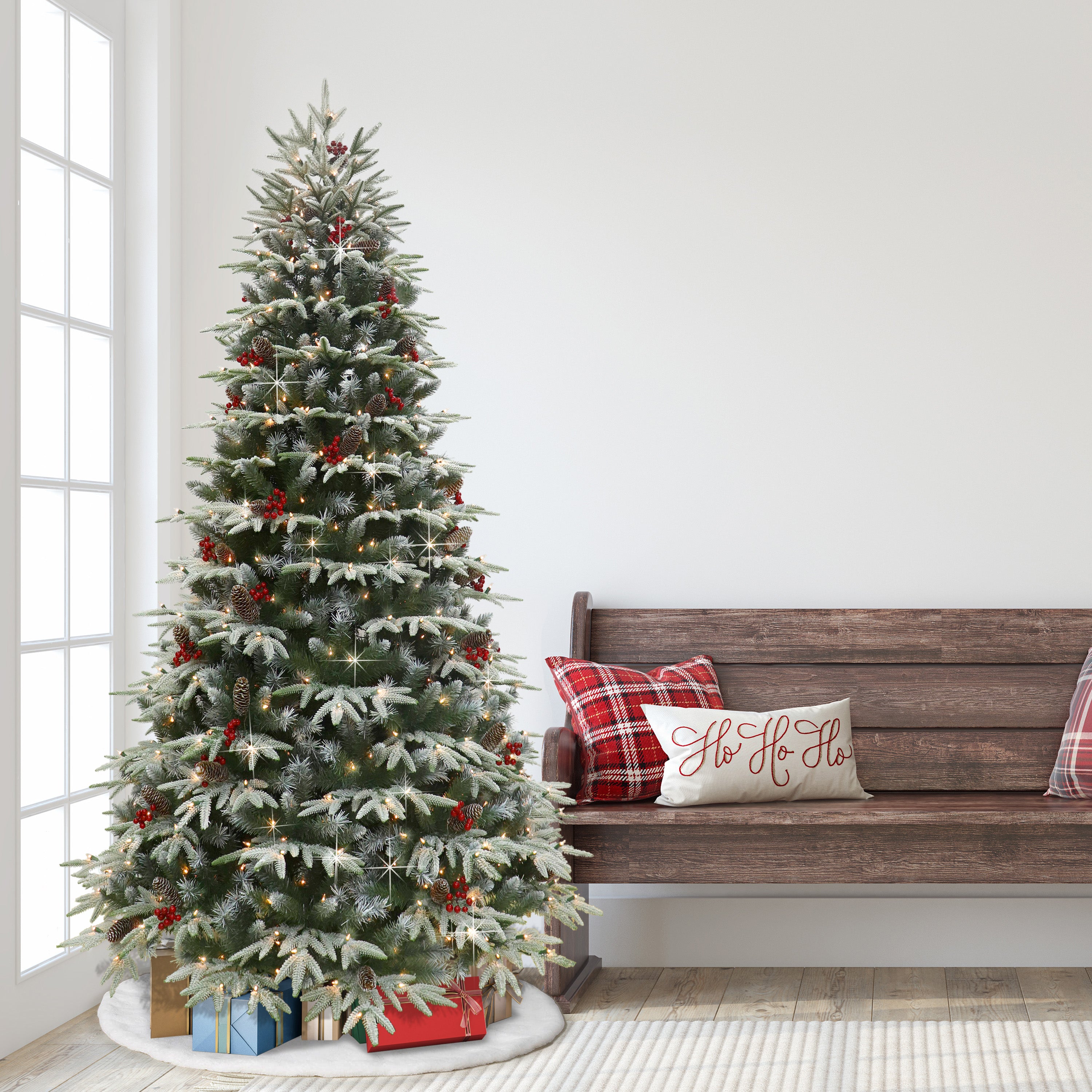 7.5ft Pre-Lit Flocked Halifax Fir Christmas Tree